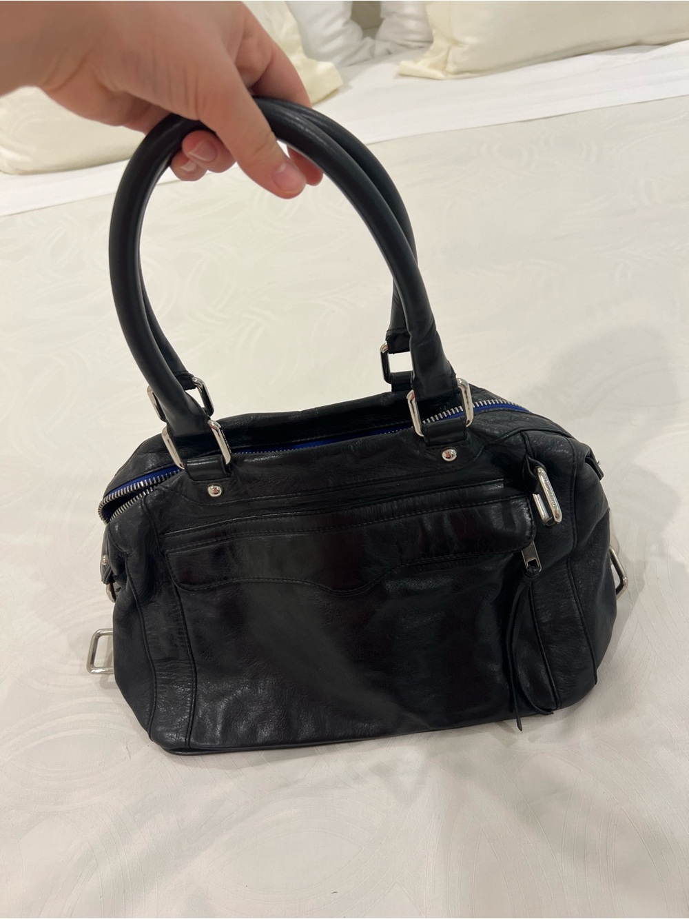 Rebecca Minkoff Black Leather Shoulder Bag with Silver Hardware